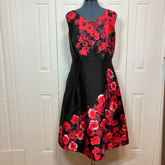Talbots Fit and Flare Dress Black with Roses Size 6 - Picture 1 of 6